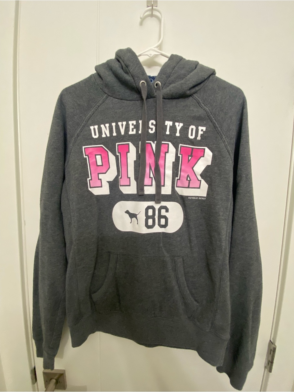 PINK Victoria's Secret Dark Gray Hoodie with Pink Lettering